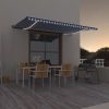 Manual Retractable Awning with LED Blue and White – 500×300 cm, Blue and White