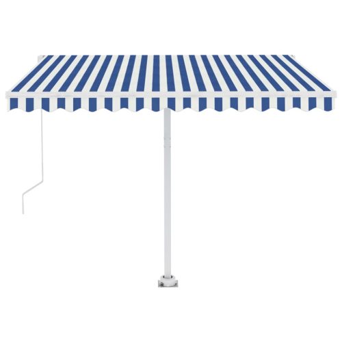 Freestanding Manual Retractable Awning – 300×250 cm, Blue and White