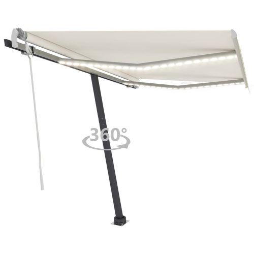 Manual Retractable Awning with LED – 300×250 cm, Cream