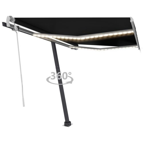 Manual Retractable Awning with LED – 350×250 cm, Anthracite