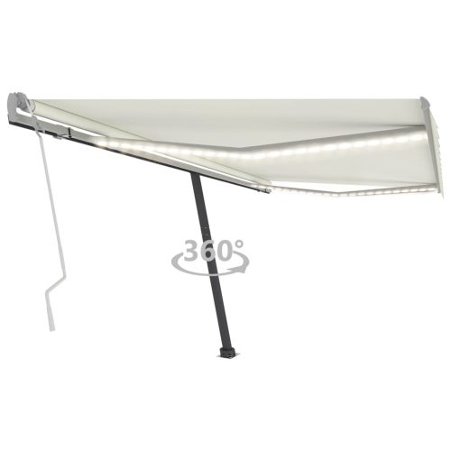 Manual Retractable Awning with LED – 400×300 cm, Cream