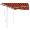 Manual Retractable Awning with Posts – 3×2.5 m, Orange and Brown