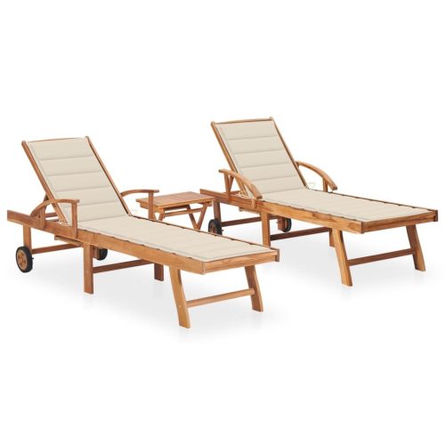 Sun Lounger with Cushion Solid Teak Wood