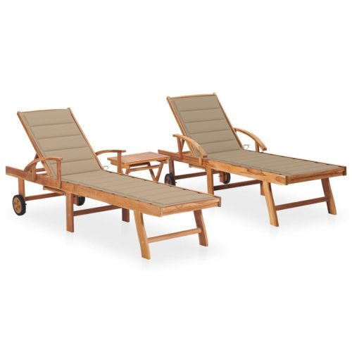 Sun Lounger with Cushion Solid Teak Wood