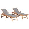 Sun Lounger with Cushion Solid Teak Wood