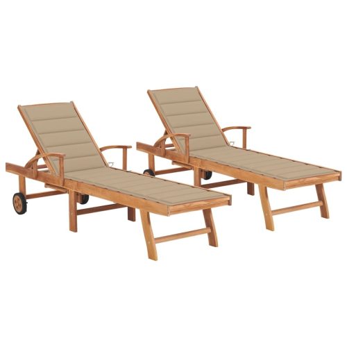 Sun Lounger with Cushion Solid Teak Wood