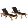Sun Lounger with Cushion Solid Teak Wood