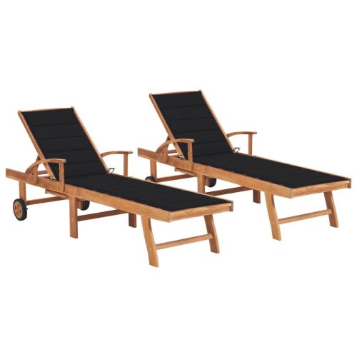 Sun Lounger with Cushion Solid Teak Wood