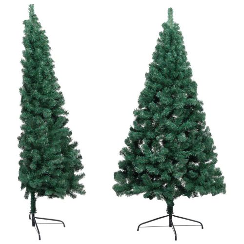 Artificial Half Christmas Tree with LED&Stand Green PVC – 180×110 cm, Green