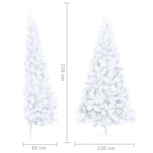 Artificial Half Christmas Tree with LED&Stand Green PVC – 210×120 cm, White