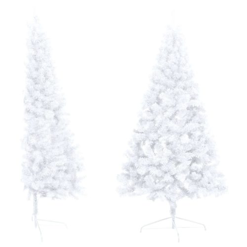 Artificial Half Christmas Tree with LED&Stand Green PVC – 210×120 cm, White