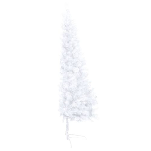 Artificial Half Christmas Tree with LED&Stand Green PVC – 210×120 cm, White