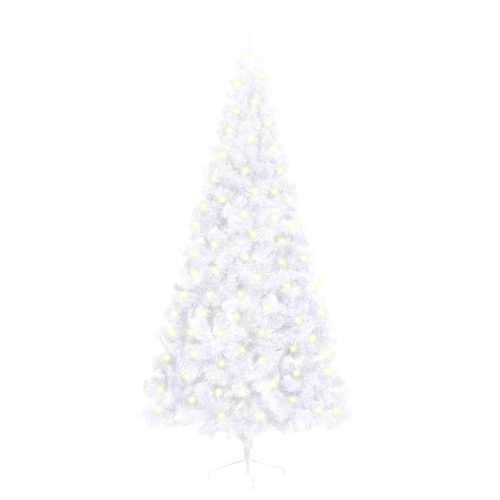 Artificial Half Christmas Tree with LED&Stand Green PVC – 210×120 cm, White