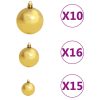 Artificial Christmas Tree with LEDs&Ball Set Branches – 210×105 cm, Green and Gold