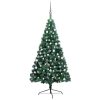 Artificial Half Christmas Tree with LEDs&Ball Set – 150×95 cm, Green and Grey