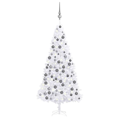 Artificial Christmas Tree with LEDs&Ball Set LEDs Green – 300×155 cm, White and Grey