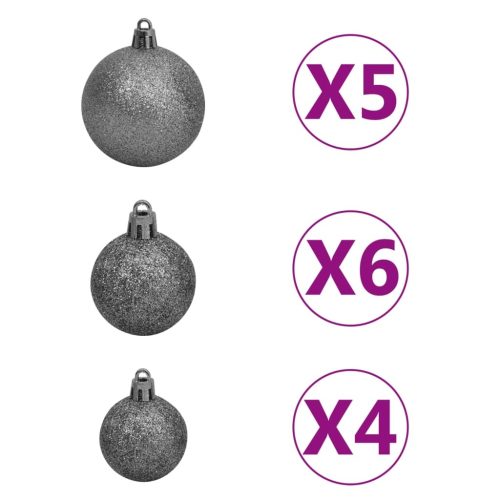 Slim Artificial Christmas Tree with LEDs&Ball Set – 150×43 cm, Green and Grey