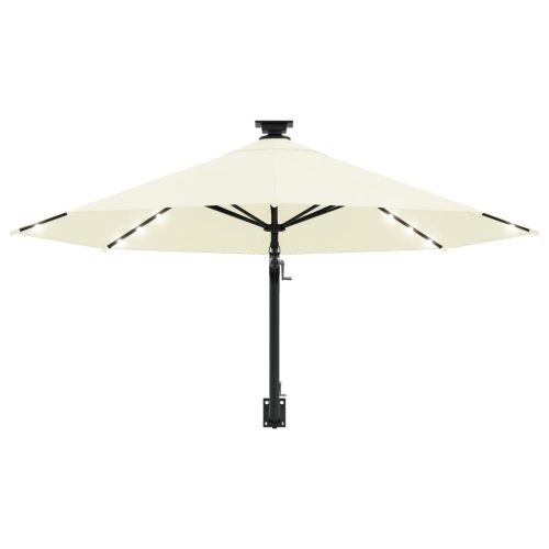 Wall-mounted Parasol with LEDs and Metal Pole 300 cm – Sand