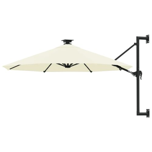 Wall-mounted Parasol with LEDs and Metal Pole 300 cm – Sand