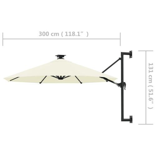 Wall-mounted Parasol with LEDs and Metal Pole 300 cm – Sand