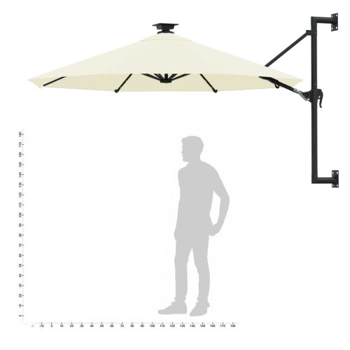 Wall-mounted Parasol with LEDs and Metal Pole 300 cm – Sand