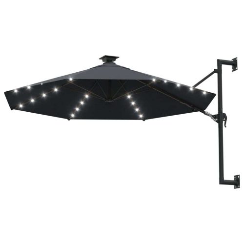 Wall-mounted Parasol with LEDs and Metal Pole 300 cm – Anthracite