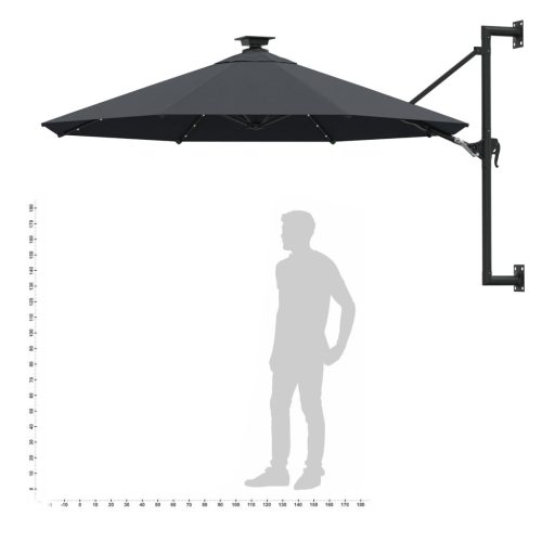 Wall-mounted Parasol with LEDs and Metal Pole 300 cm – Anthracite