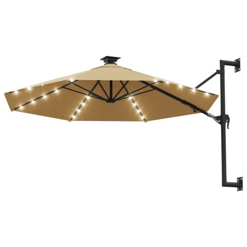 Wall-mounted Parasol with LEDs and Metal Pole 300 cm – Taupe