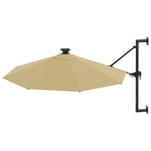 Wall-mounted Parasol with LEDs and Metal Pole 300 cm – Taupe