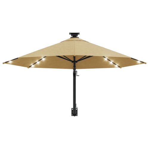 Wall-mounted Parasol with LEDs and Metal Pole 300 cm – Taupe