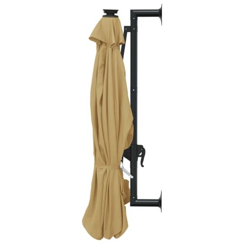 Wall-mounted Parasol with LEDs and Metal Pole 300 cm – Taupe