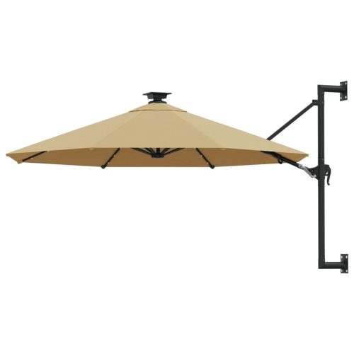 Wall-mounted Parasol with LEDs and Metal Pole 300 cm – Taupe