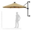 Wall-mounted Parasol with LEDs and Metal Pole 300 cm – Taupe