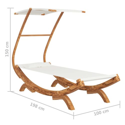 Outdoor Lounge Bed with Canopy Solid Bent Wood – 100x190x134 cm, Cream