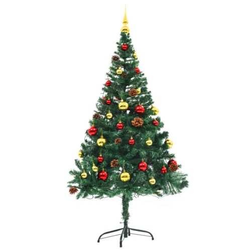 Artificial Christmas Tree with Baubles and LEDs Green – 150×75 cm