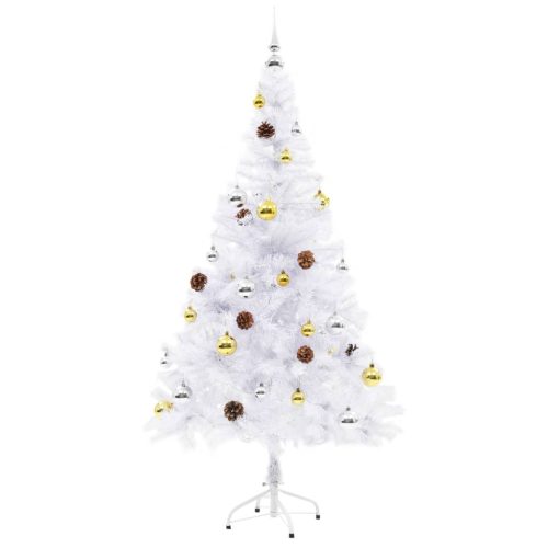 Artificial Christmas Tree with Baubles and LEDs White – 150×75 cm