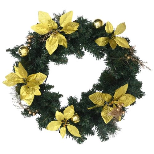 Christmas Wreath with LED Lights 60 cm PVC – Green and Gold