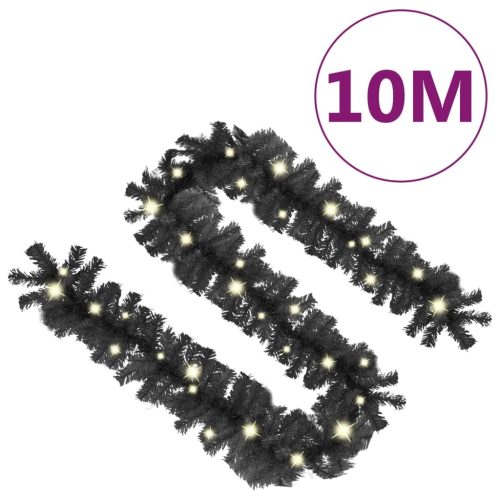 Christmas Garland with LED Lights – 10 M, Black