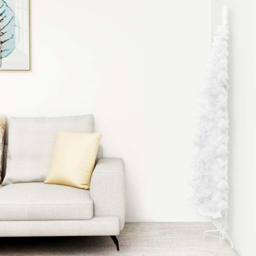Slim Artificial Half Christmas Tree with Stand – 240×61 cm, White