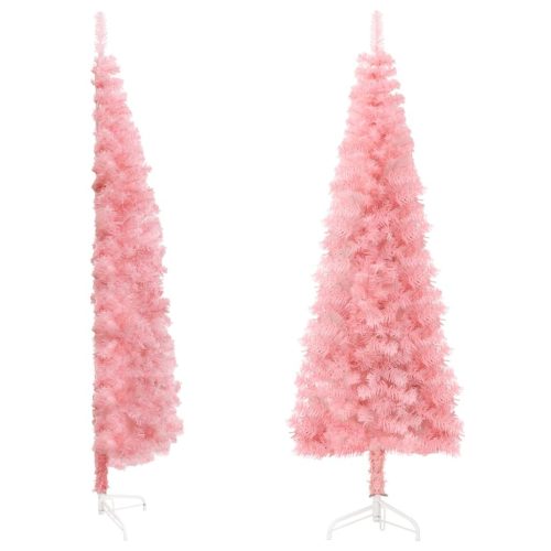 Slim Artificial Half Christmas Tree with Stand – 210×56 cm, Pink