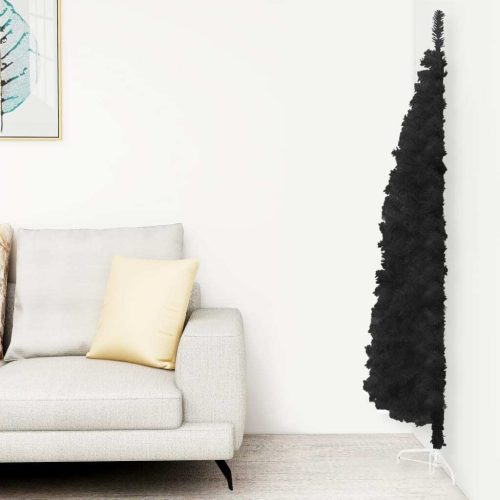 Slim Artificial Half Christmas Tree with Stand – 210×56 cm, Black