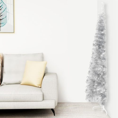 Slim Artificial Half Christmas Tree with Stand – 210×56 cm, Silver
