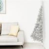 Artificial Half Christmas Tree with Stand PVC – 210×120 cm, Silver