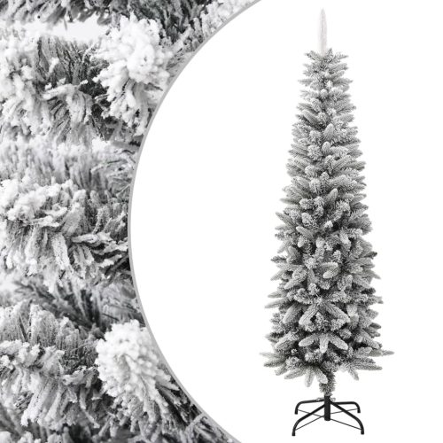 Artificial Slim Christmas Tree with Flocked Snow PVC&PE – 180×55 cm