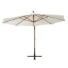 Hanging Parasol 350 cm Wooden Pole – White