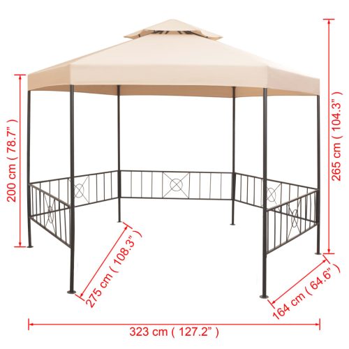 Garden Marquee Gazebo Pavilion Tent Hexagonal 323×265 cm – Beige