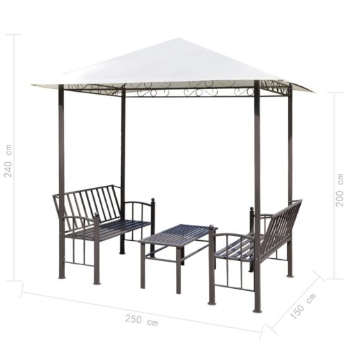 Garden Pavilion with Table and Benches 2.5×1.5×2.4 m – White