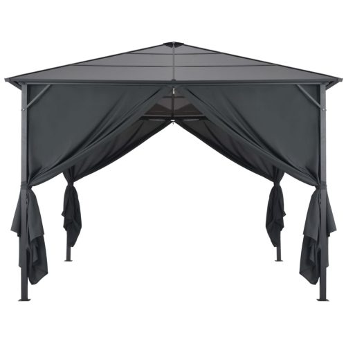 Gazebo with Curtain Aluminium Black – 3×3 m