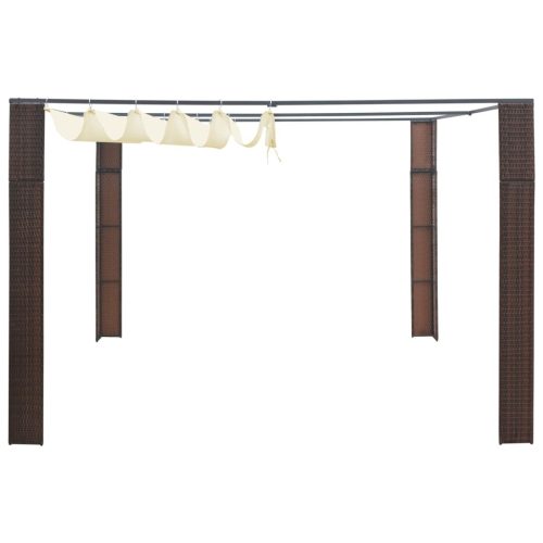 Gazebo with Roof Poly Rattan – 300x300x200 cm, Brown and Cream