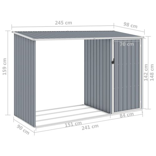 Garden Firewood Shed 245x98x159 cm Galvanised Steel – Grey